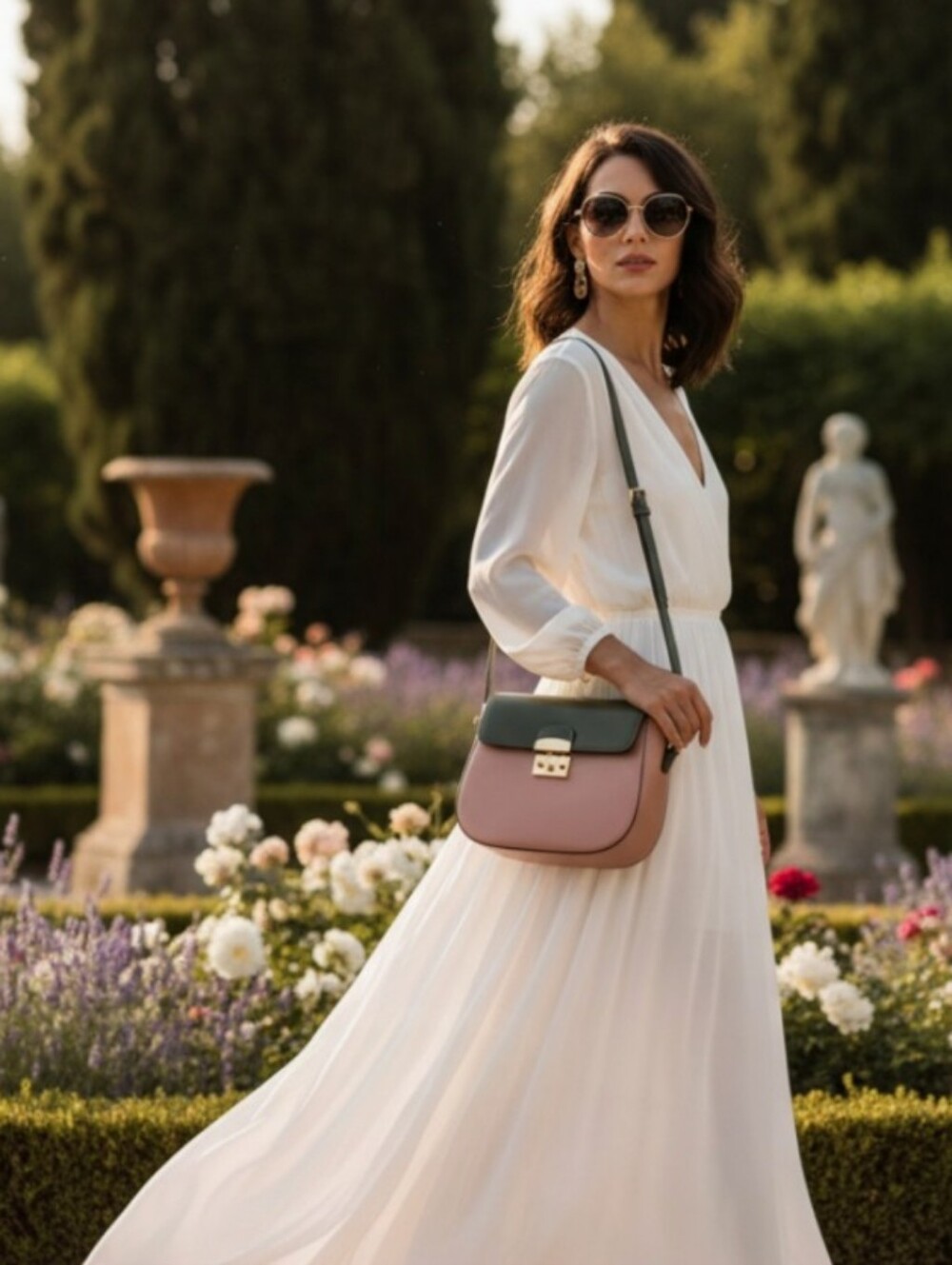 Olive & Dusty Pink Smooth Leather Crossbody Bag